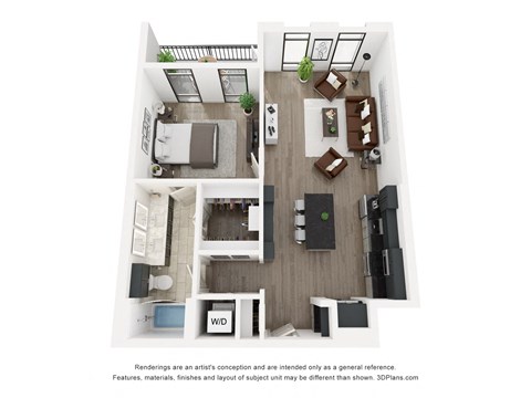Floor plan for 1 bed, 1 bath, 818 sqft